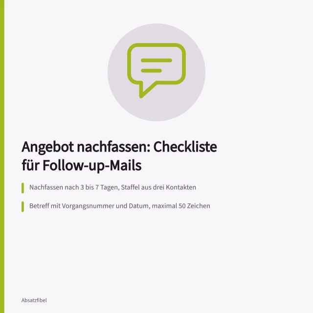 Karte zum Nachfassen von Angeboten per Follow-up-E-Mail mit Checkliste. Angebot nachfassen: Checkliste für die perfekte Follow-up-E-Mail