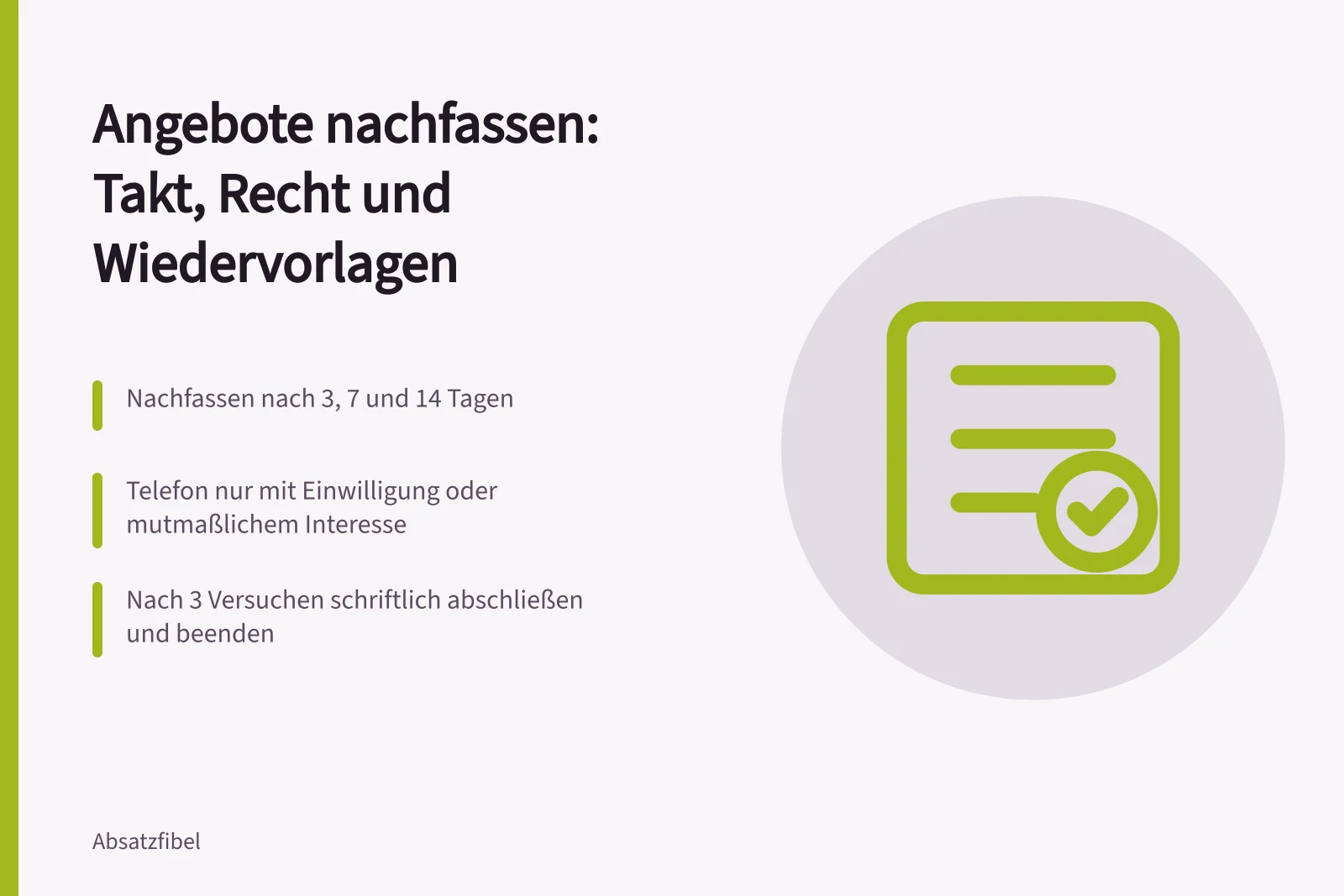 Nachfassplan mit drei Kontakten nach drei, sieben und vierzehn Tagen